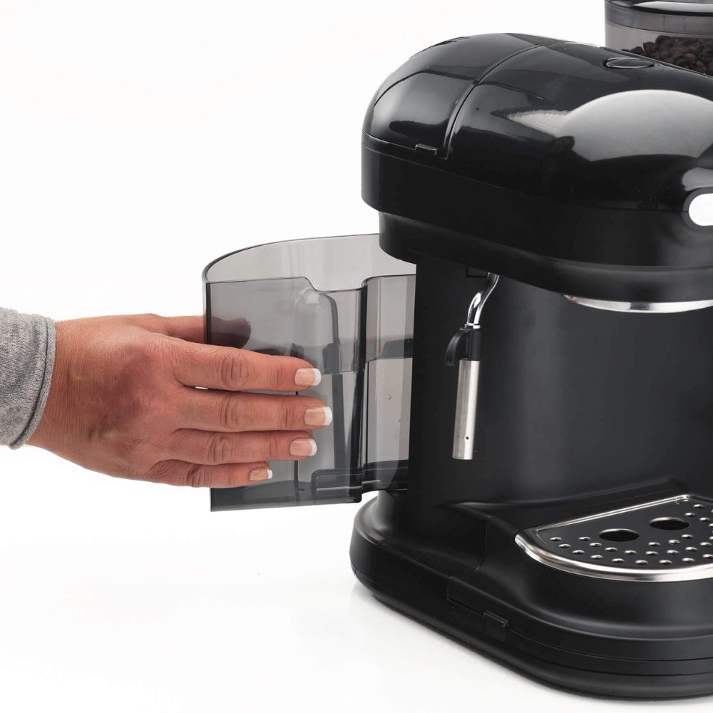 Ariete Black Espresso Coffee Maker with Built-In Grinder | Bean Hopper