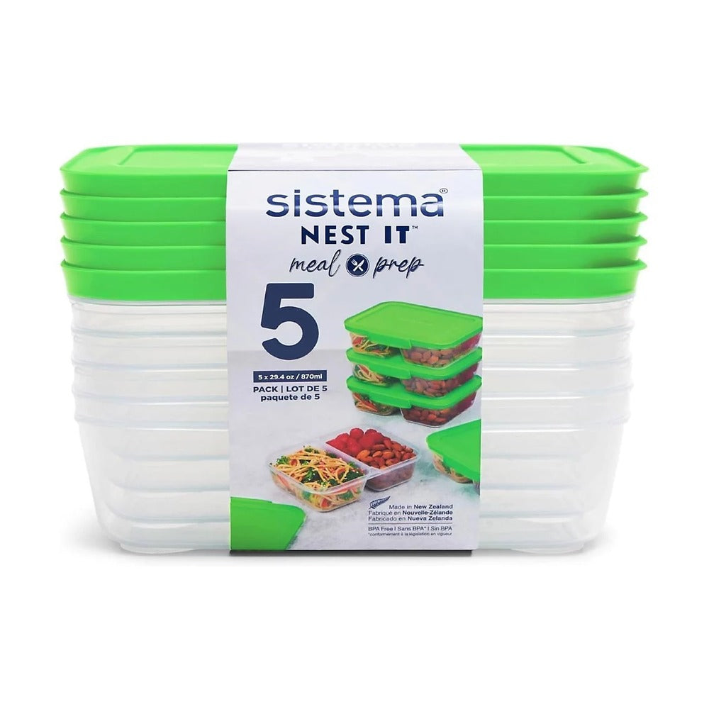 Sistema Meal Prep Containers 870ml | 5 Stackable Food Boxes