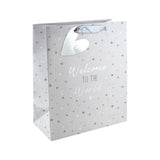 Welcome to the World Large Baby Gift Bag | Grey, Pastel Hearts