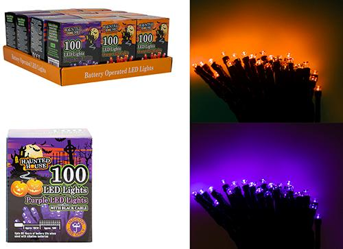 Halloween 100 LED String Lights - Assorted Colours, Battery Operated