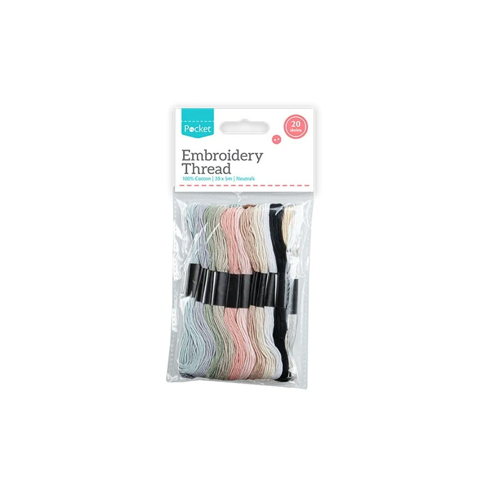 100% Cotton Embroidery Thread Pack of 20 | Assorted Colours, 5m Skeins