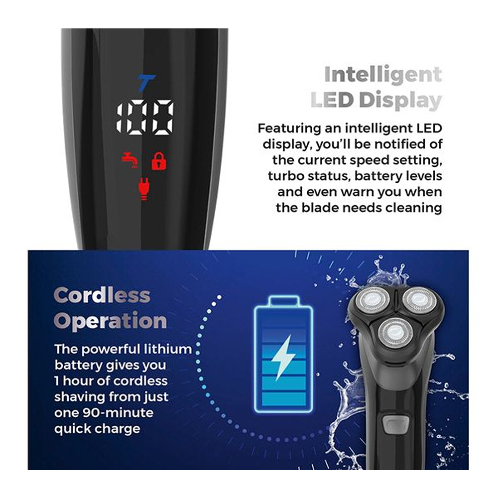 Carmen Professional IPX7 Rotary Electric Shaver | Triple Head, LED Display
