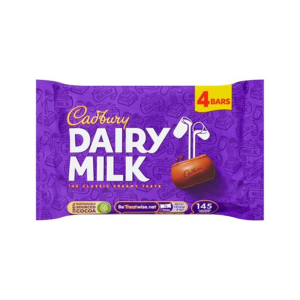 Cadbury's Dairy Milk Chocolate Bars | Pack of 4, 134g, Sustainably Sourced Cocoa