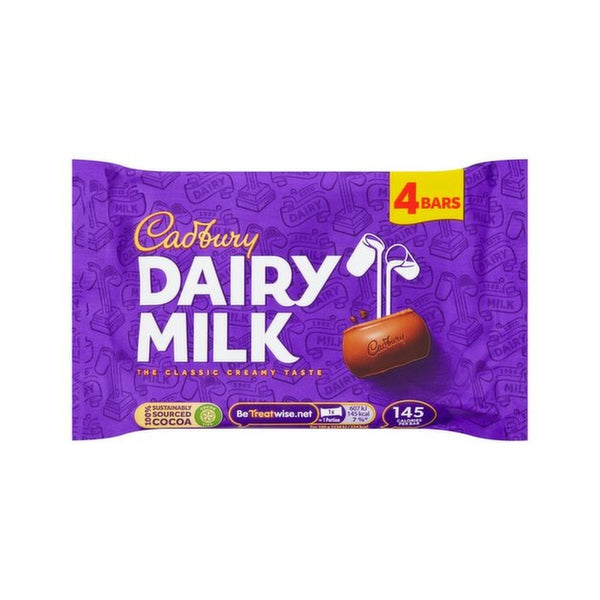 Cadbury's Dairy Milk Chocolate Bars | Pack of 4, 134g, Sustainably Sourced Cocoa