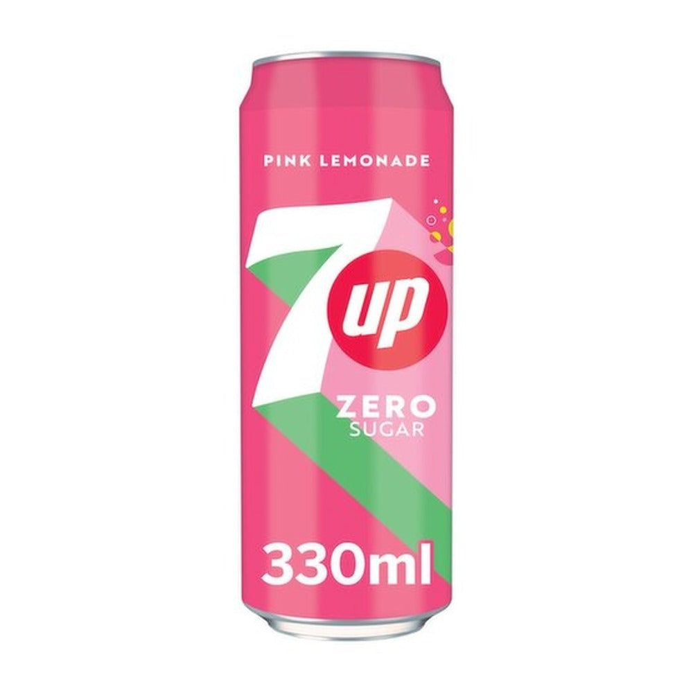7Up Zero Pink Lemonade Carbonated Soft Drink - 330ml Can, Zero Sugar