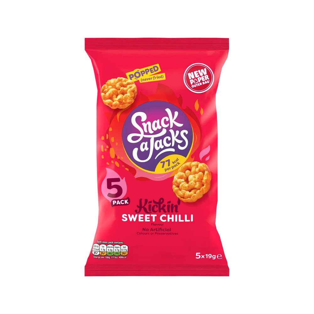 Snack a Jacks Sweet Chilli Popped Snacks | Pack of 5, 95g, 77 kcal per portion