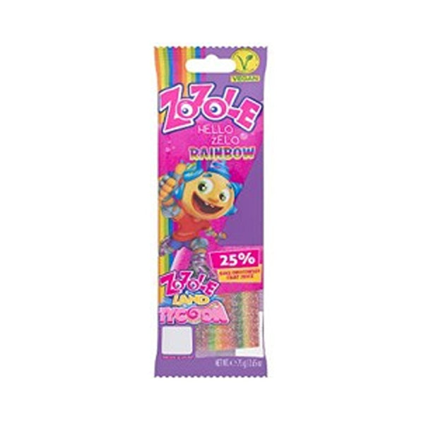 Zozole Rainbow Chewy Candy Strips | Sugar-Coated, 25% Less Sugar, Vegan, 75g