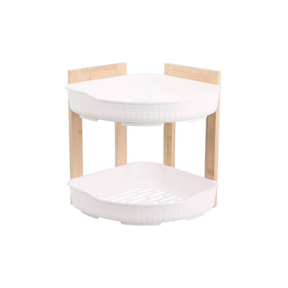 Bathroom Solutions 2 Tier Bathroom Storage Rack | White, Bamboo, 24 x 24 x 27cm
