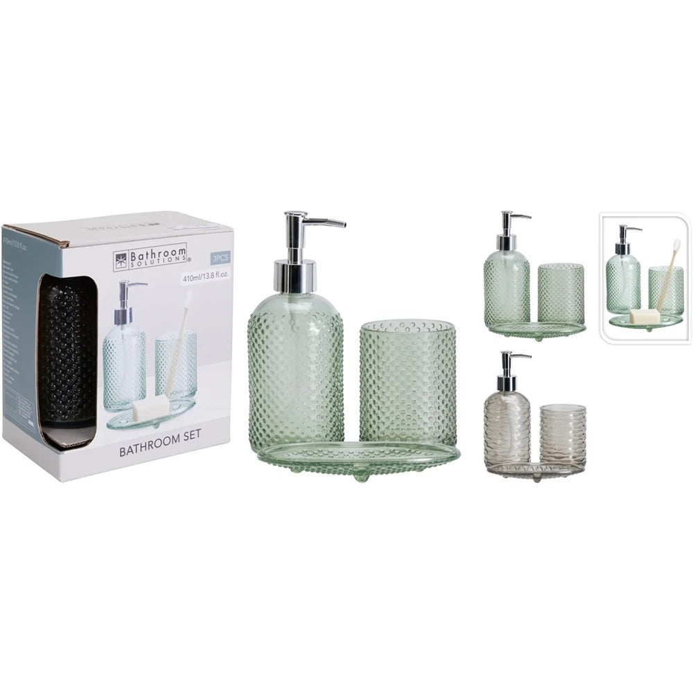 Glass Hobnail Bathroom Accessory Set | 3 Pieces, Assorted Colours