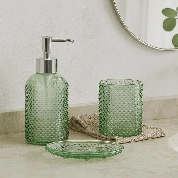 Glass Hobnail Bathroom Accessory Set | 3 Pieces, Assorted Colours