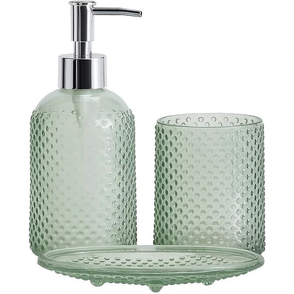 Glass Hobnail Bathroom Accessory Set | 3 Pieces, Assorted Colours