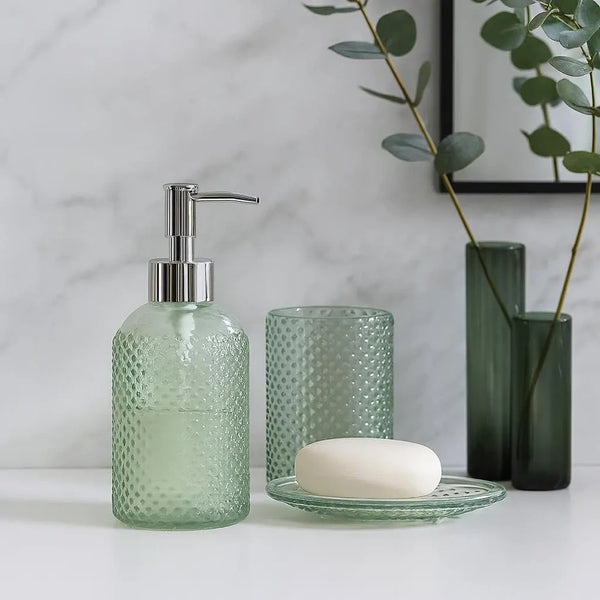 Glass Hobnail Bathroom Accessory Set | 3 Pieces, Assorted Colours