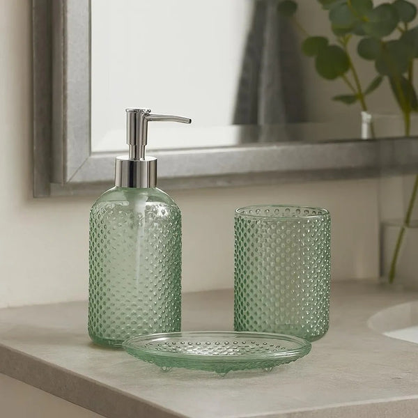 Glass Hobnail Bathroom Accessory Set | 3 Pieces, Assorted Colours