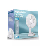 Daewoo 12 Inch White Table Fan | Oscillating, 3 Speed Settings
