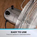 Daewoo 12 Inch Chrome Metal Desk Fan | Adjustable Tilt Head, Safety Grille