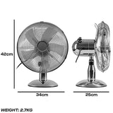 Daewoo 12 Inch Chrome Metal Desk Fan | Adjustable Tilt Head, Safety Grille