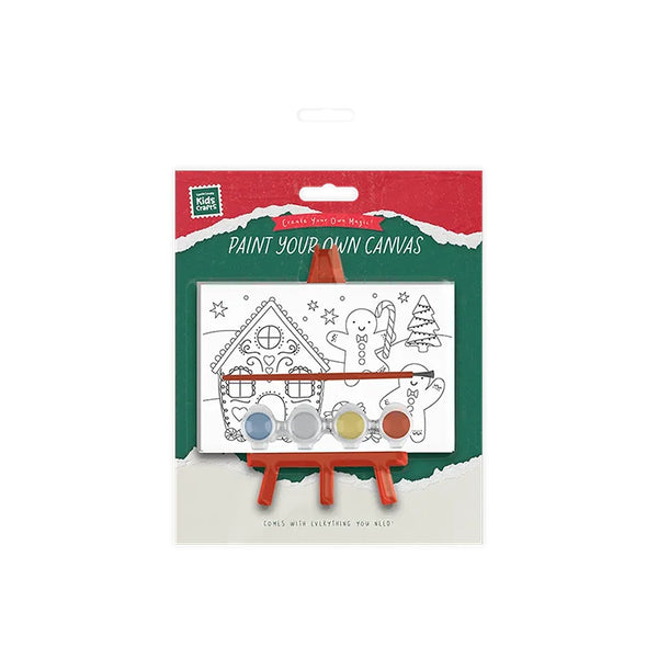 Christmas Paint Your Own Canvas Kit | Mini Easel Stand, Five-Colour Paints