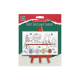 Christmas Paint Your Own Canvas Kit | Mini Easel Stand, Five-Colour Paints