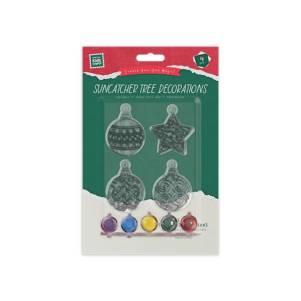 Christmas Suncatcher Tree Decorations Kit | Pack of 4, Paints and Brush