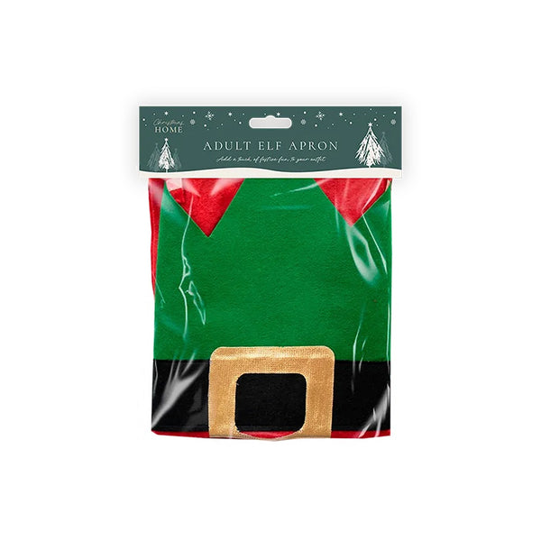 Christmas Elf Kitchen Apron | Adult Size, Green with Red Accents, Gold Buckle