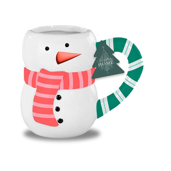 Christmas Snowman Ceramic Mug Festive | Candy-Cane Handle, Assorted Designs