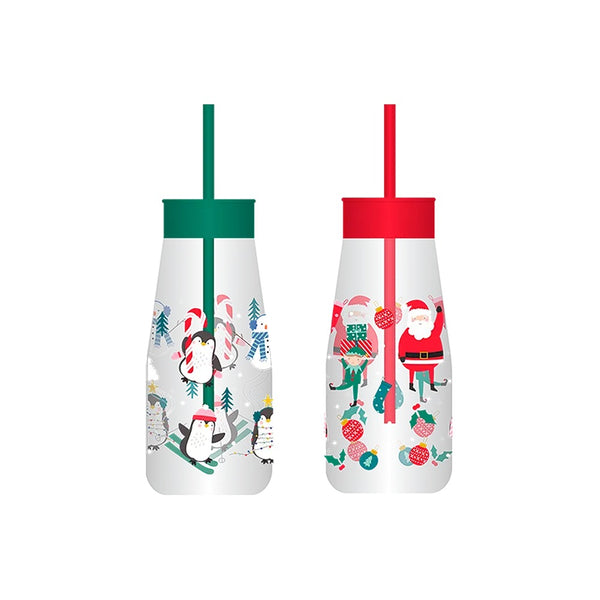 Christmas Kids Milk Tumbler with Straw | Assorted Designs, Red or Green Lid