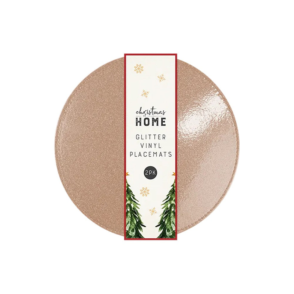 Christmas Glitter Vinyl Round Placemats | 32cm, Pack of 2, Wipe-Clean