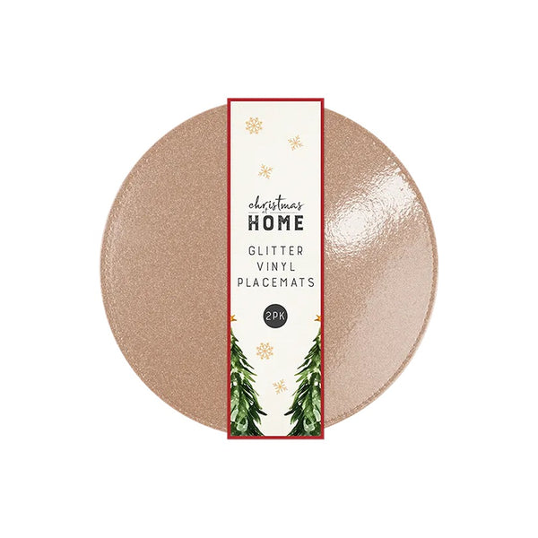 Christmas Glitter Vinyl Round Placemats | 32cm, Pack of 2, Wipe-Clean