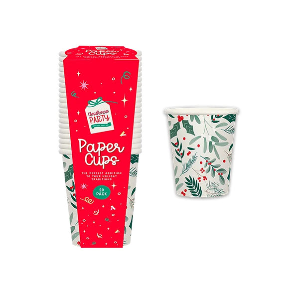 Christmas Printed Paper Cups | Pack of 20, Assorted Designs and Colours