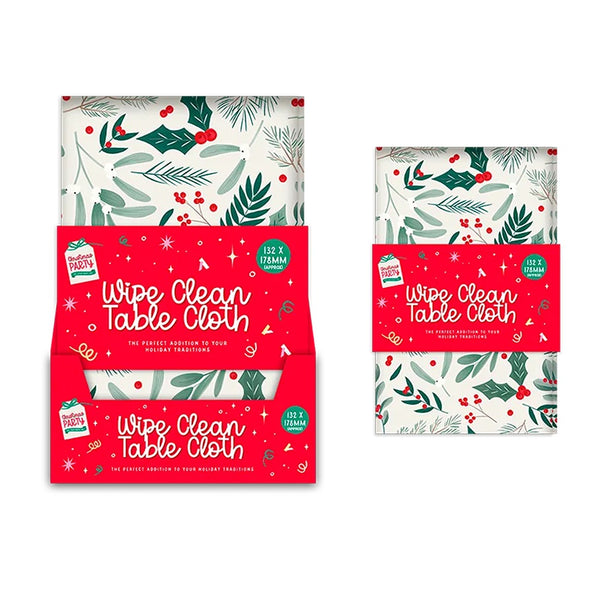 Christmas Printed Tablecloth Festive Botanical | Wipe-Clean, 132 x 178 mm