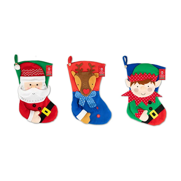 Christmas Felt Character Stocking | Santa, Reindeer, Elf Designs, Hanging Loop