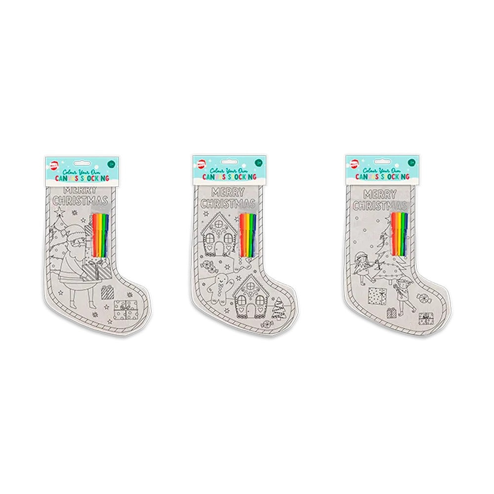Christmas Colour Your Own Canvas Stocking Craft | Assorted Designs, with Markers