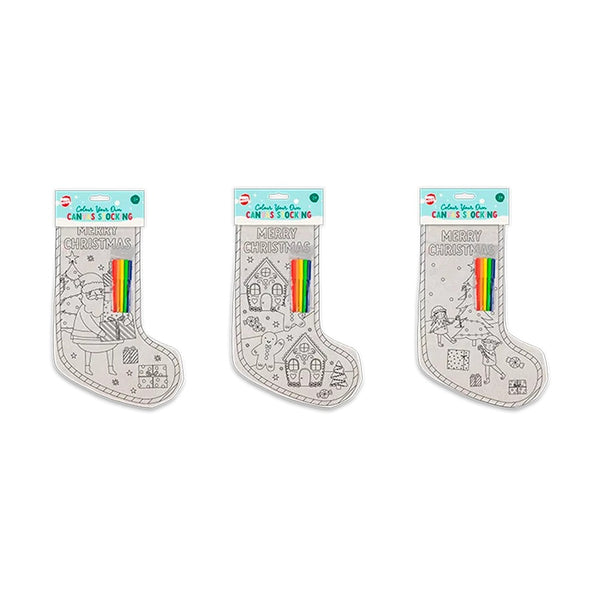 Christmas Colour Your Own Canvas Stocking Craft | Assorted Designs, with Markers