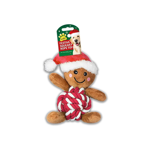 Christmas Gingerbread Man Rope Plush Dog Toy | Squeaker, Assorted Colours