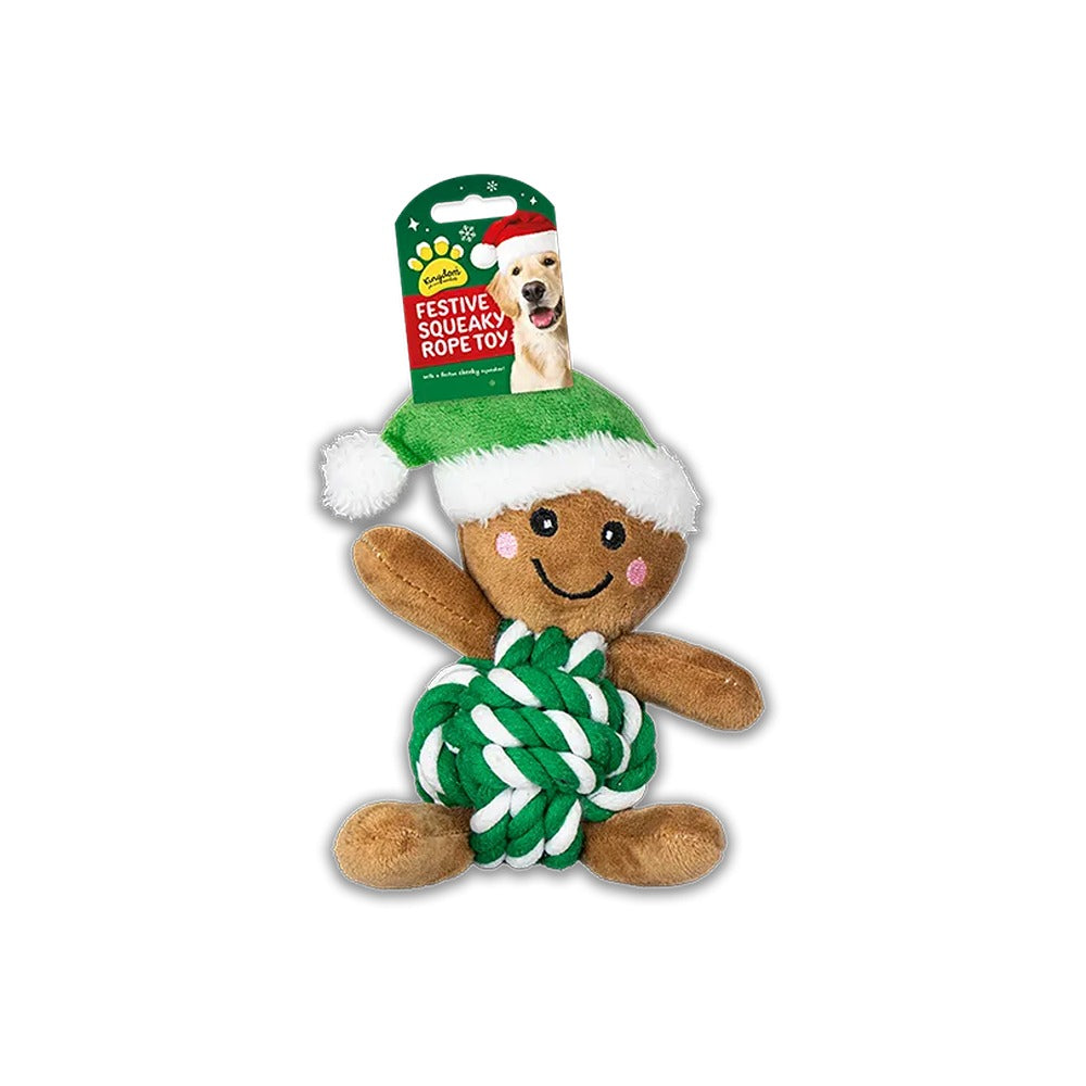 Christmas Gingerbread Man Rope Plush Dog Toy | Squeaker, Assorted Colours