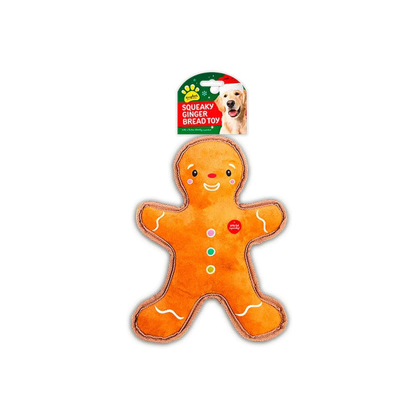 Christmas Gingerbread Man Dog Toy | Squeaker Inside, Reinforced Stitching