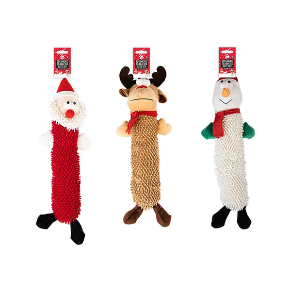 Christmas Pet Squeaking Soft Toy | Santa, Reindeer, Snowman, Long Textured Body