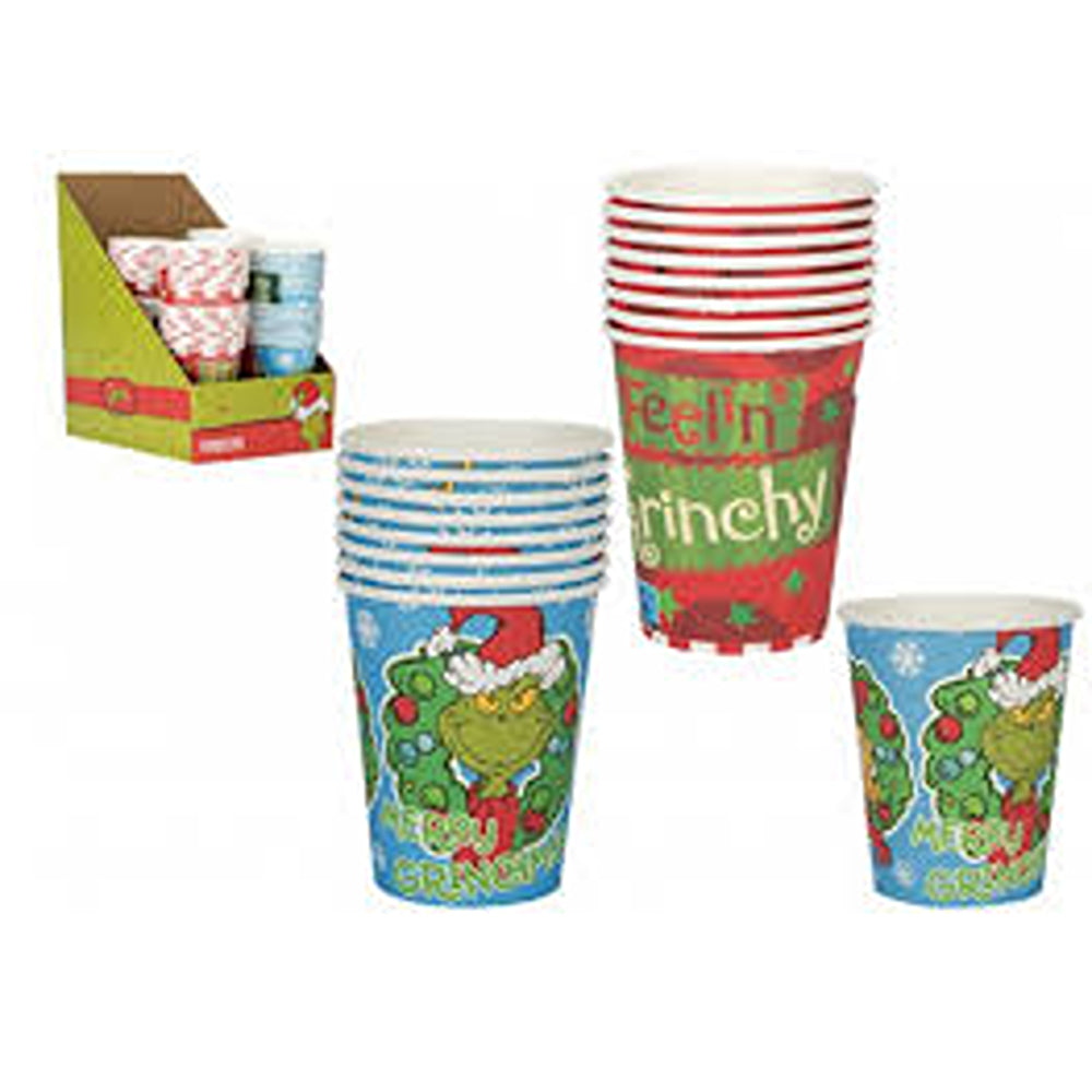 Christmas Grinch Party Paper Cups | 9oz, Pack of 8, Assorted Designs