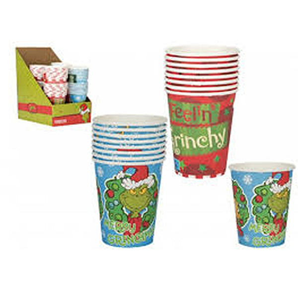 Christmas Grinch Party Paper Cups | 9oz, Pack of 8, Assorted Designs