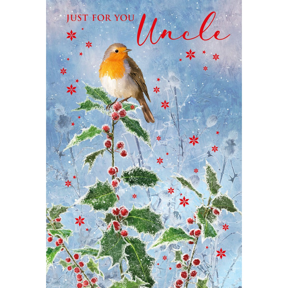 Watermark Christmas Card Robin on Frosty Branch | Uncle Design