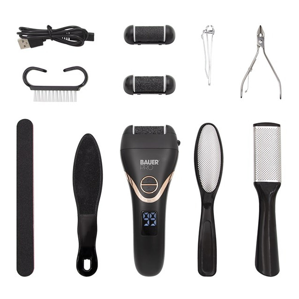 Bauer Rechargeable Electric Foot File Pedicure Set | 3 Heads, Dual Speed
