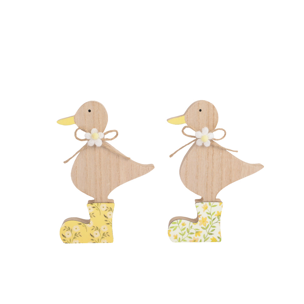 Decoris Wooden Duck in Boots Figurine | Assorted Floral Boot Designs