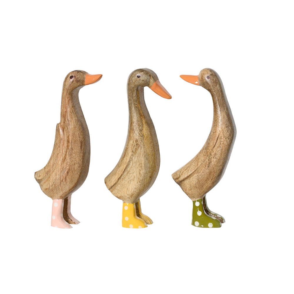 Decoris Mango Wood Duck in Wellies Figurine | 21cm, Assorted Colours