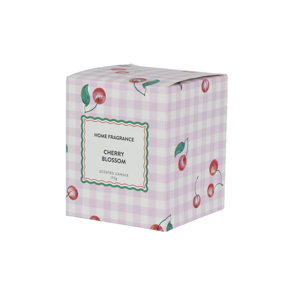 Decoris Cherry Blossom Boxed Scented Candle | 170g, Pastel Gingham