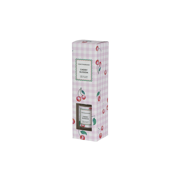 Decoris Cherry Blossom Reed Diffuser | 100ml, Pink Gingham Bottle