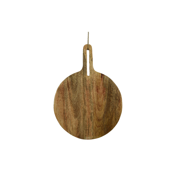 Decoris Round Mango Wood Serving Board | 29 x 40cm, Handle, Rope Loop