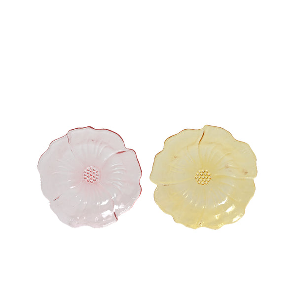 Decoris Glass Flower Trinket Dish | 17cm, Assorted Colours, Scalloped Edge