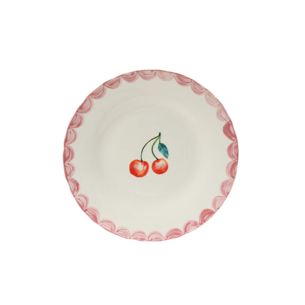 Decoris Porcelain Cherry Side Plate | Pink Scalloped Rim, Ivory Base