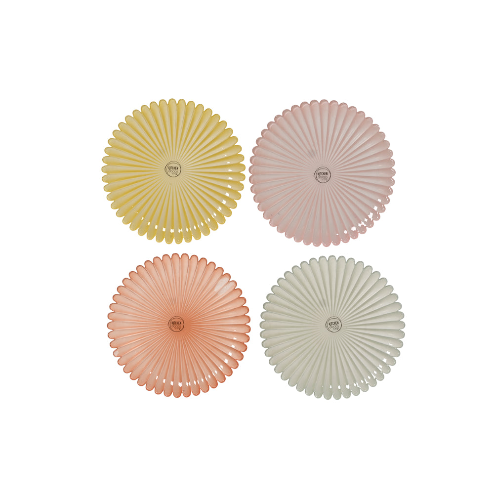 Decoris Flower Glass Dessert Plate | 27cm, Assorted Colours, Pack of 4