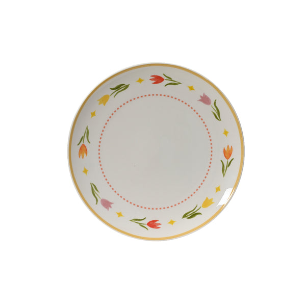Decoris Porcelain Tulip Dinner Plate | 27cm, Assorted Colours, Gold Rim